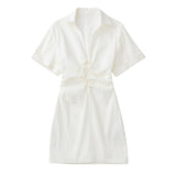 Women's Dress Cut Out Shirt Dress Women Short Sleeve White Dress Woman Strappy Summer Short Dresses Ruched Casual