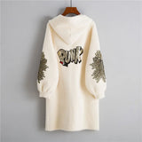 Winter Full Sleeve Warm Casual Womens Faux Fur Coat 2021 Fashion Female Long Printed Letter Overcoat Hooded