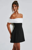 Black Off-shoulder Large Back Bow Mini Dress-Outfit