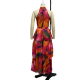 Zingj 2023 New Fashion Print Round Collar Sleeveless Waist Fluffy Cake Skirt Women's Wear-Outfit