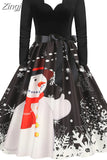 Women Christmas Party Dress Elegant Vinatge Long Sleeve Winter Sundress V Neck New Year Costume Clothing