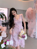 French Style Women Elegent Party Midi Ruffles Dress Female Fashion Holiday Clothes