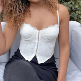 Top Streetwear Lace Frill Vintage Strap Backless Lace Up Mini Vest Sexy Beach Slim tank Crop Top Women For Party