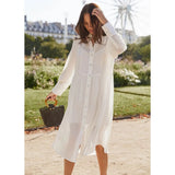 Cover-Ups Elegant Hollow Out Deep V-neck Summer Beach Dress White Cotton Tunic Women Beach Wear Swim Suit Cover