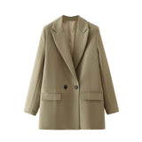 Women Chic Office Lady Double Breasted Blazer Vintage Coat Fashion Notched Collar Long Sleeve Ladies Outerwear Stylish