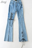 Jeans Hight Waist Strappy Cross Jeans Women 2023 Fashion Denim Pants Bottom Harajuku Streetwear Boyfriend Style