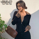 Autumn Winter Zipper Leopard Women Jackets Female Sweater Coat New Black Turndown Collar Long Sleeve Outerwear Hot