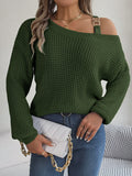 Shooting 2025 Autumn And Winter Casual Metal Buckle Splicing Shoulder Lantern Sleeve Sweater Women's