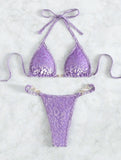 2024 New Sexy T-Shaped Pearl Leopard-Print Special Fabric Swimsuit Bikini