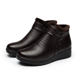 2021 Fashion Winter Boots Women Leather Ankle Warm Boots Mom Autumn Plush Wedge Shoes Woman Shoes Big Size