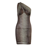 Women Summer One Shoulder Hollow Out Sleeveless Printed Party Mini Dress Sundress 2021 Female Clothing