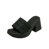 Size Slippers New Simple Solid Color Flip-Ops Wear Square Head Thick With High Beach Wind Lady