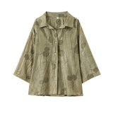 Seven-Sleeve V-Neck Loose Shirt Tight Waist Broad Leg Trousers Casual Suit Woman 2025 Spring And