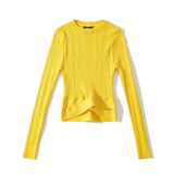 Fashion Women's Knitted Pullover Round Neck Slim Solid Color Hem Gross Cut Out Long Sleeve Sweater Autumn 2023 New