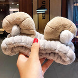 Face Hair Holder Hairbands Soft Warm Coral Fleece Bow Animal Ears Headband For Women Girls Turban Fashion Hair