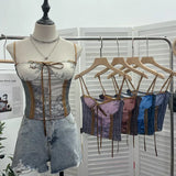Vintage Ink Painting Niche Hottie Sling Vest With Chest Cushion Short Tie Tector-Meared Blouse Woman