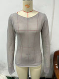 Zingj Women's Hot Style Sexy Round Collar Net Gauze Perspective Solid Color Long-Sleeved Beach Top T-Shirt Women-Outfit