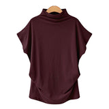 Solid Loose Tee Shirt Korean Harajuku Oversized Pullover Batwing Short Sleeve Turtleneck T Shirt Elegant Tops
