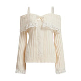 Zingj Winter New Pure Color Lace Lace A Word Shoulder Sling Sweater Sweater