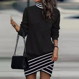 Female Turtleneck Party Dress Women Vintage Pattern Print Mini Dress Winter Fashion Long Sleeve Loose Irregular