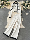 Autumn Knitted Three Pieces Sets 2023 Slim Tank Top+Long Sleeves Short Cardigan+Elastic Long Pants Fashion Sweater