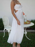 Ruched Tie-Up Strappy Maxi Dress-Outfit