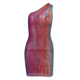 Women Sexy Summer Sleeveless One Shoulder See Through Bodycon Party Mini Dress 2021 Female Clothing Streetwear