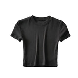 Zingj New Summer Color Slimming, Short-Sleeved, Round-Necked, Chest-Wrapped T-Shirt, Sports, Fitness, Solid