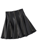 Spring Summer Luxury Black Soft Faxu Faux Leather Mini Swing Skirt Zipper Designer Clothes Women Streetwear Fashion