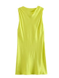Knotted Satin Dress Woman Sleeveless Short Dresses For Women Ruched Summer Mini Dress 2023 Elegant Chic Women