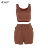 Fashion Casual Soft Cotton Stretch Slim Women Two Piece Set Summer Simple Solid Club Street Home Wear Top and Shorts