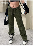 Cargo Pants Baggy Jeans Women Fashion 90s Streetwear Pockets Wide Leg High Waist Straight Y2k Denim Trousers