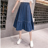 2020 Preppy Style Women Denim Mid-Calf Skirts High Waist Plus Size Faldas Larga Women Button Jean School Skirt