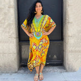 Kaftan Boho Print Dress Sexy Batwing Sleeve Maxi Dress 2022 Summer Women Clothing Beach Wear Casual Maxi Dress