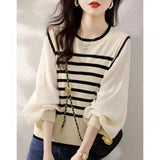 Two French Knitted Women's New Long-Sleeved Retro Fashion Stripe Sweater Tops In Autumn/Winter