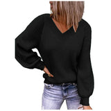 Zingj And Winter New Large Size Loose Sweater V-Neck Pure Color Pullover Sweater Female-Outfit