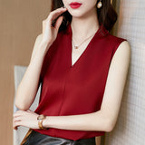 New Satin Simple Fashion V-Collar Slim Slim Inside Wearing A Vest