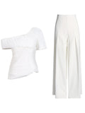 Summer New Fashion Temperament Pleated Design Sense Single Jacket High Waist Straight Leg Wide Leg Pants Suit