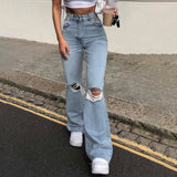 Fashion Women's Jeans Y2K High Street Waist Denim Ripped Trousers Baggy Jeans Young Loose Women's Classic Pants for