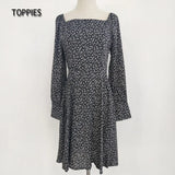 2021 New Women Mini Dresses Vestidos Flowers Print French Style Dress Puff Long Sleeve Ladies