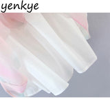 Sweet Women Multicolor Tie Dye Princess Party Dresses Sexy Square Neck Puff Sleeve Organza Dress Summer Short
