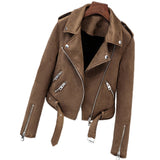 New Autumn Faux Suede Womens Motorcycle Jacket Faux Leather Jacket Women Biker Jacket Slim White PU