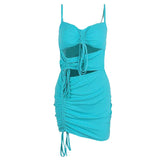 90s Fashion Drawstring Backless Blue Cami Dress Sexy Clubwear Bandage Sleeveless Bodycon Cut Out Dress Party