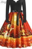 Women Christmas Party Dress Elegant Vinatge Long Sleeve Winter Sundress V Neck New Year Costume Clothing