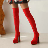 Fashion Stretch Women Over The Knee Boots Platform Super High Heel Thigh Boots Slip On Autumn Woman Shoes Plus Size 42