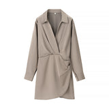 Wrinkled Dress 2025 Spring And Summer Shirt Style Long-Sleeved V-Neck High Waist Repair Short Mini