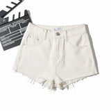 Zingj New Summer Solid Color High Waist Show Thin Show Legs Long Cut Edge To Make Old Rough Denim Shorts Women's