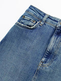 vaquera azul para mujer, falda larga de Jean, Falda de tubo de cintura alta descolorida, Falda Midi deshilachada con abertura,