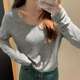 Egg Collar Tencel Long-Sleeved T-Shirt Women Wear The New Soft Waxy Skin Bottoming Shirt In