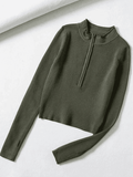 Quarter Zip Crop Rib Knit Sweater- Outfit